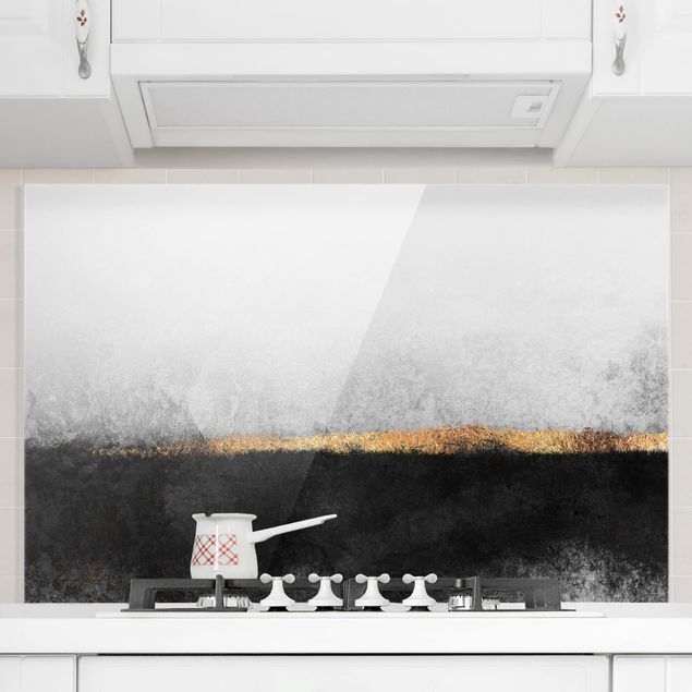 køkken dekorationer Abstract Golden Horizon Black And White