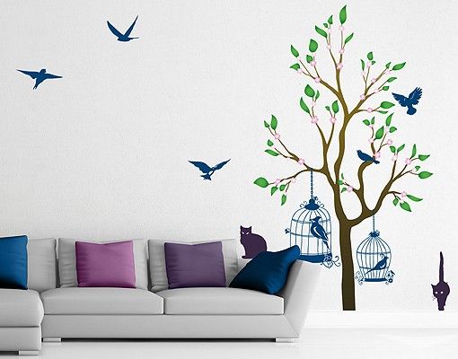 Wallstickers fugle No.RS57 Cats And Birds