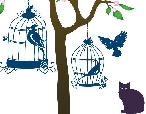 Wallstickers dyr No.RS57 Cats And Birds