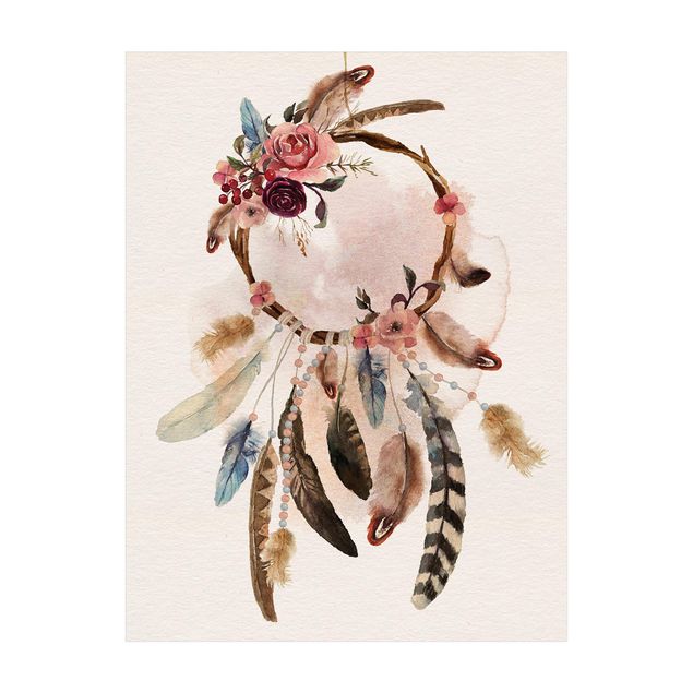 Beige tæppe Dreamcatcher With Roses And Feathers