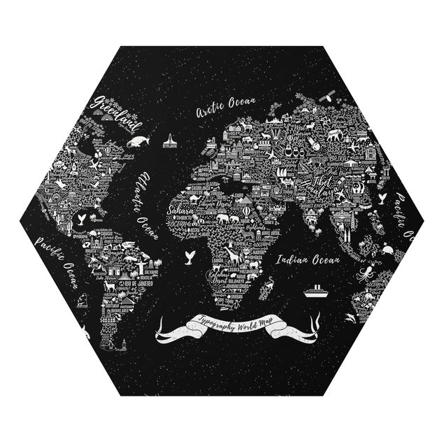 Billeder sort Typography World Map Black