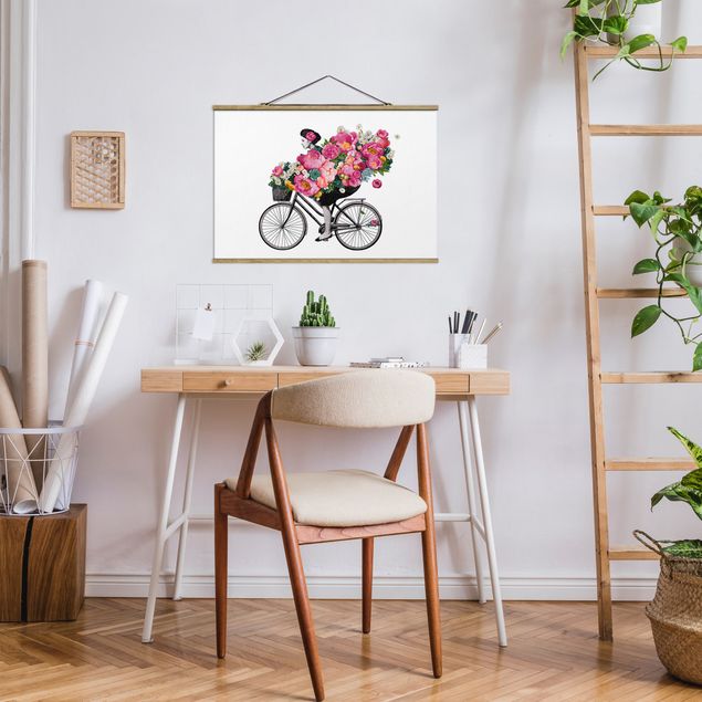 Billeder blomster Illustration Woman On Bicycle Collage Colourful Flowers