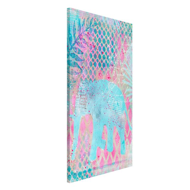 køkken dekorationer Colourful Collage - Elephant In Blue And Pink