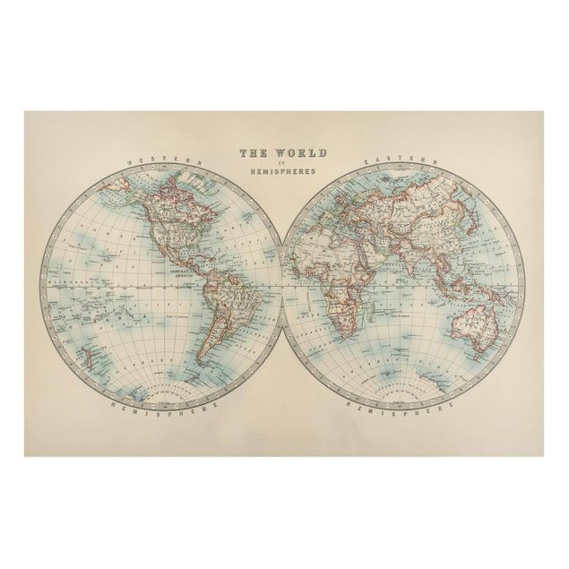 Magnettavler verdenskort Vintage World Map The Two Hemispheres
