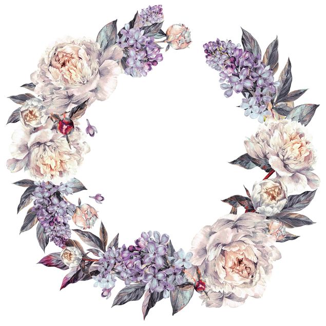 Wallstickers Planter Watercolour Lilac Peonies Wreath XXL