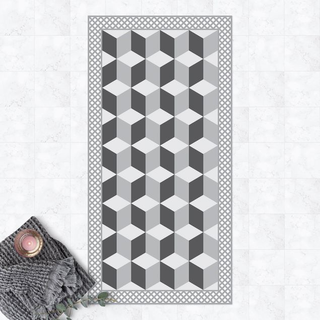 udendørstæpper Geometrical Tiles Illusion Of Stairs In Grey With Border