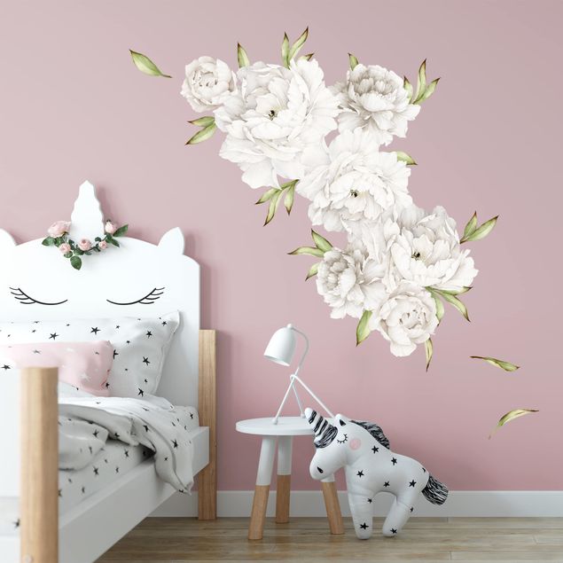 Wallstickers blomster Peony Set White