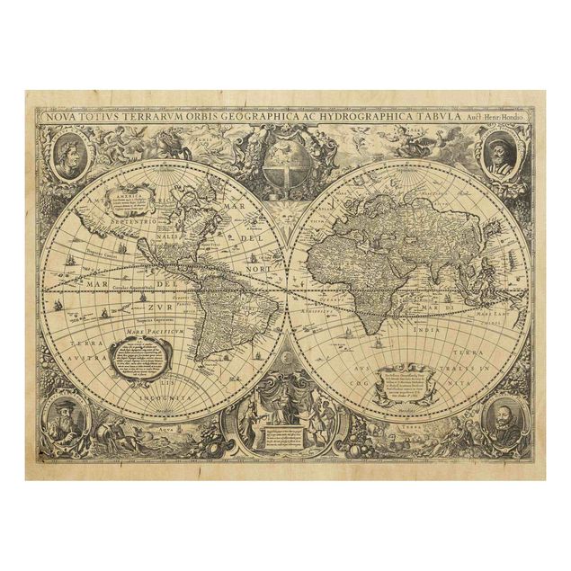 Prints på træ vintage Vintage World Map Antique Illustration