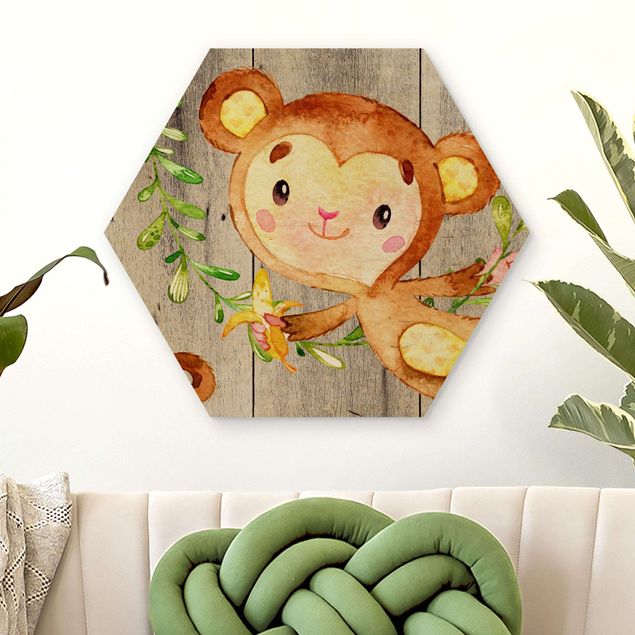 Børneværelse deco Watercolor Monkey On Wood