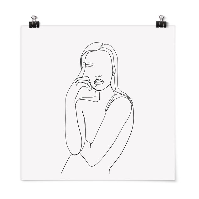 Plakater kunsttryk Line Art Pensive Woman Black And White