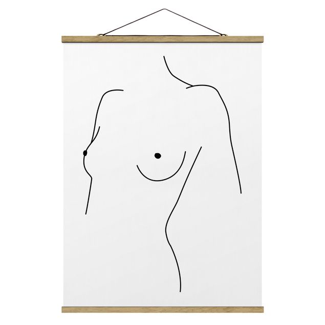 Billeder kunsttryk Line Art Nude Bust Woman Black And White