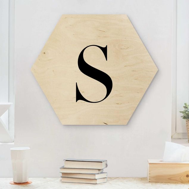 Prints på træ ordsprog Letter Serif White S