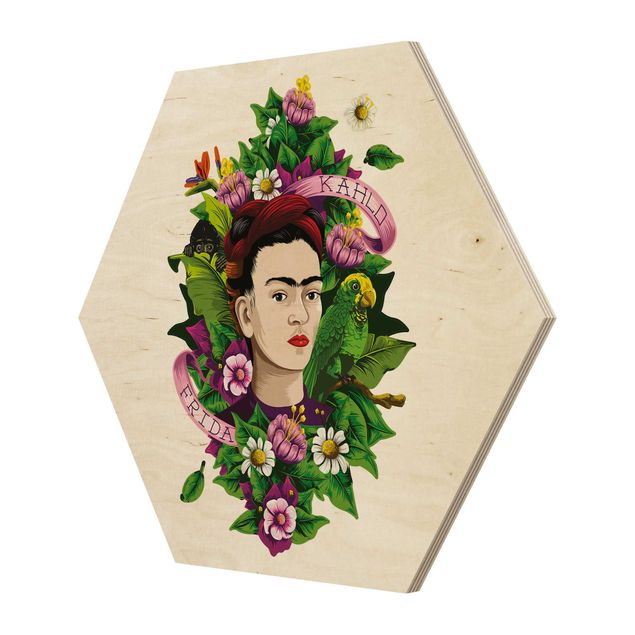 Sekskantede billeder Frida Kahlo - Frida, Monkey And Parrot
