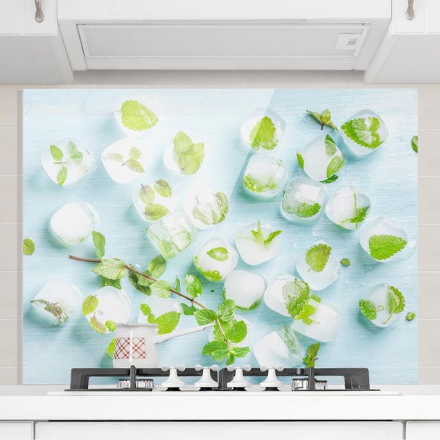 køkken dekorationer Ice Cubes With Mint Leaves
