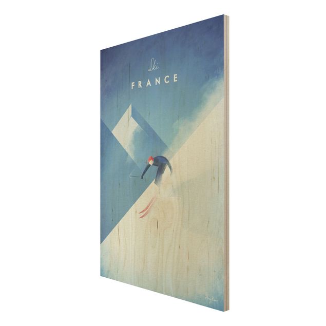 Prints på træ vintage Travel Poster - Ski In France