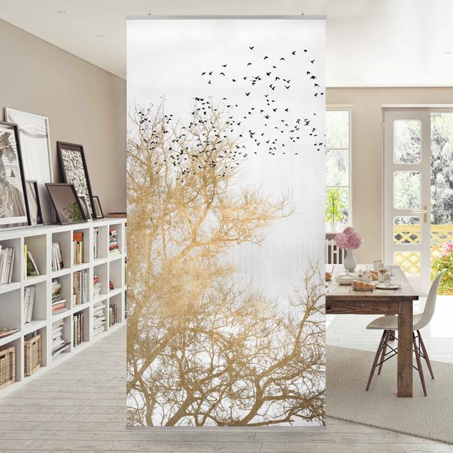 Billeder Kubistika Flock Of Birds In Front Of Golden Tree