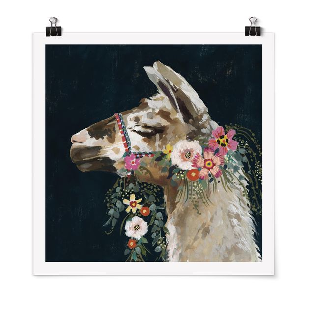 Plakater dyr Lama With Floral Decoration II