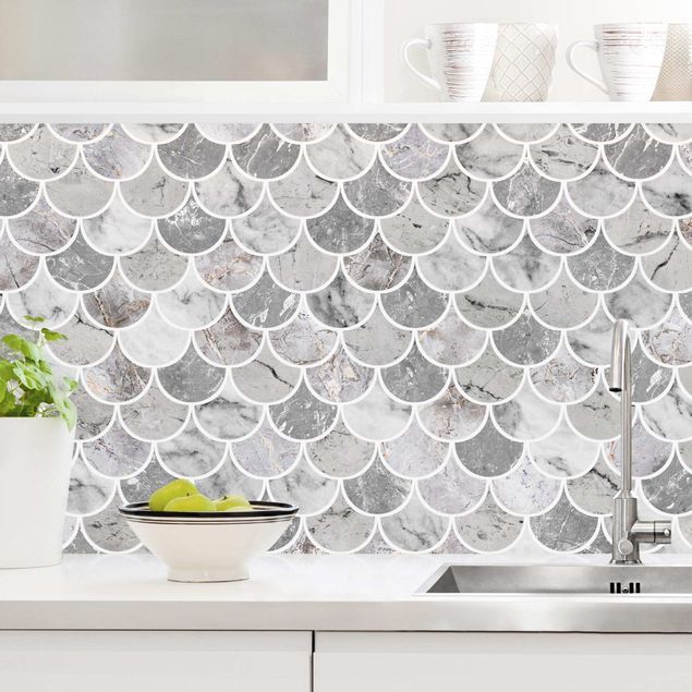køkken dekorationer Fish Scake Tiles Marble - Grey