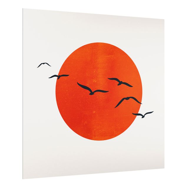 Billeder Kubistika Flock Of Birds In Front Of Red Sun I