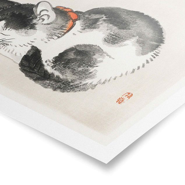 Plakater dyr Asian Vintage Drawing Sleeping Cat