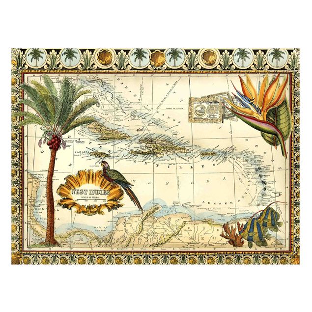 Billeder landskaber Vintage Tropical Map West Indies