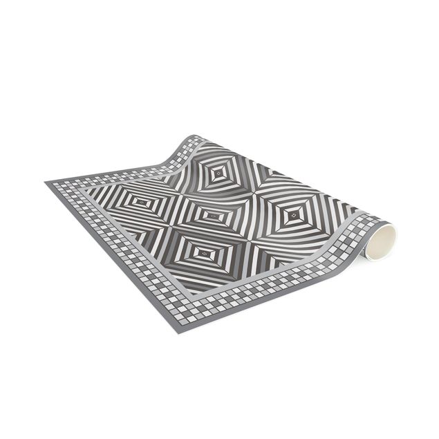 Tæpper fliselook Geometrical Tiles Vortex Grey With Narrow Mosaic Frame