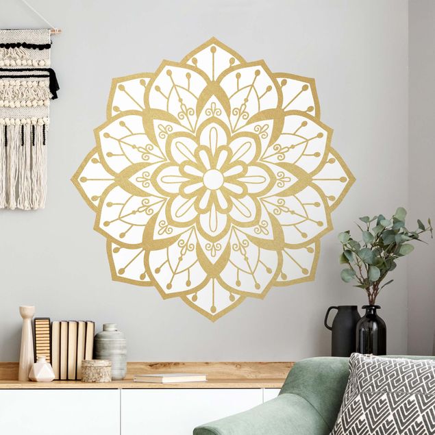 Wallstickers ornamenter Mandala Flower Pattern Gold White