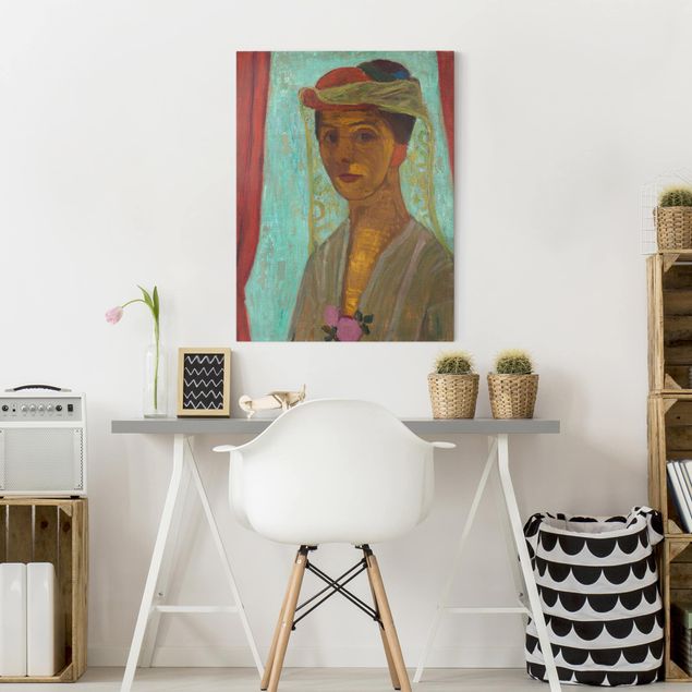 køkken dekorationer Paula Modersohn-Becker - Self-Portrait with a Hat and Veil