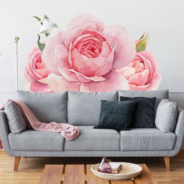 Wallstickers roser Watercolour Pink Rose XXL