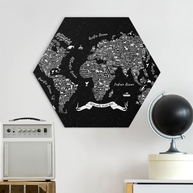 Billeder verdenskort Typography World Map Black
