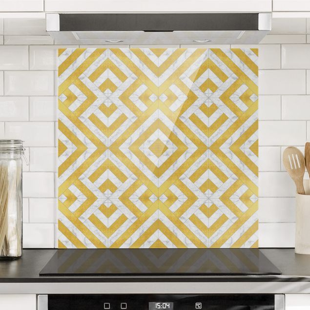 køkken dekorationer Geometrical Tile Mix Art Deco Gold Marble