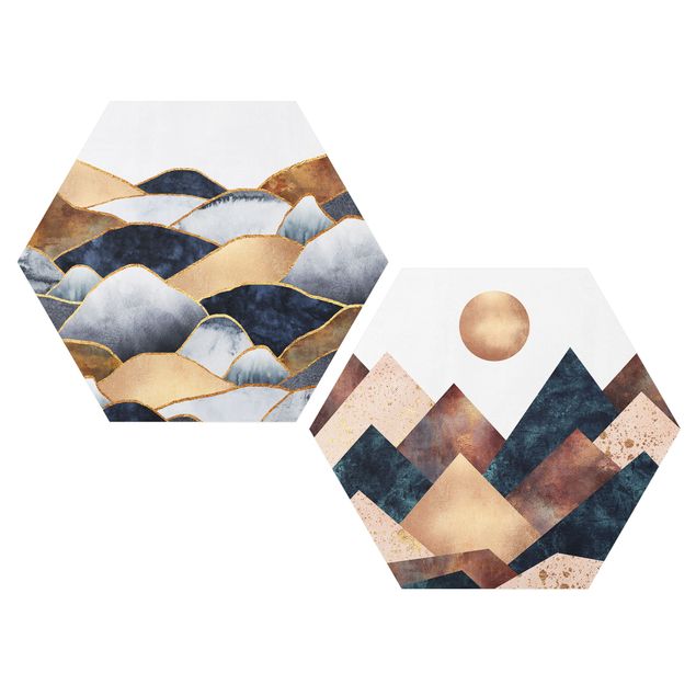 Billeder mønstre Geometric & Golden Mountains Watercolour