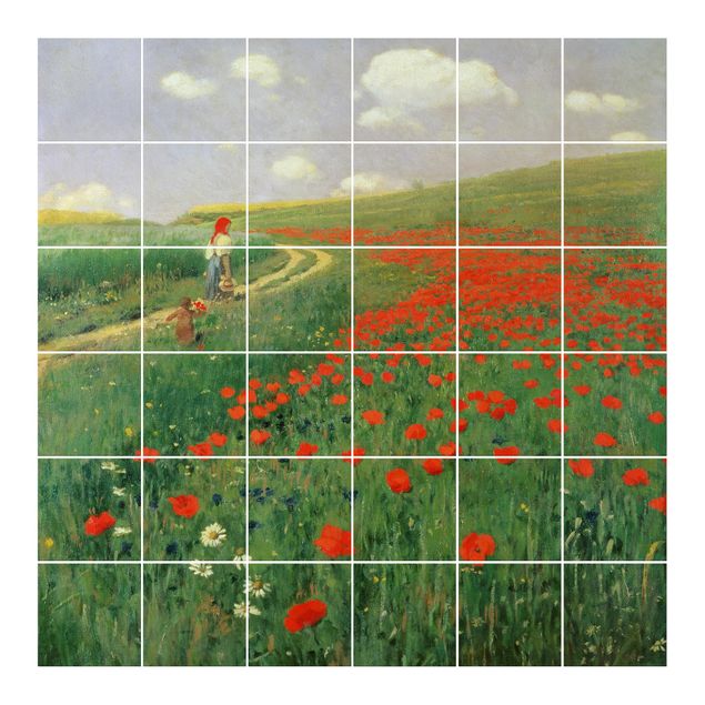 Flise klistermærker grøn Pál Szinyei-Merse - Summer Landscape With A Blossoming Poppy