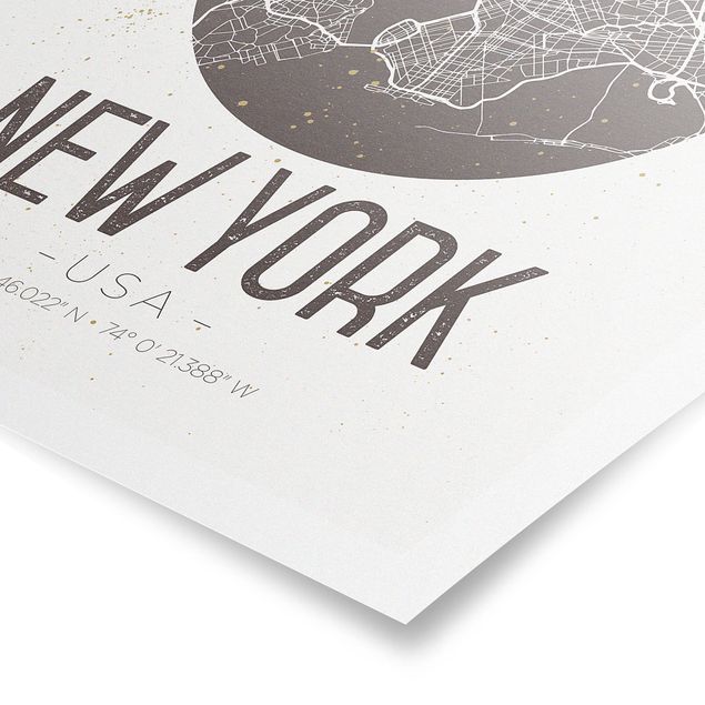 Plakater verdenskort New York City Map - Retro