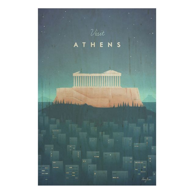 Prints på træ vintage Travel Poster - Athens