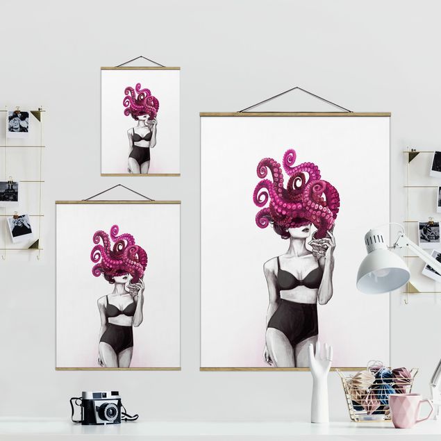 Billeder Laura Graves Art Illustration Woman In Underwear Black And White Octopus