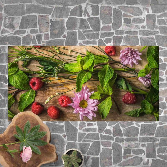 Tæppe til altan Flowers Raspberries Mint