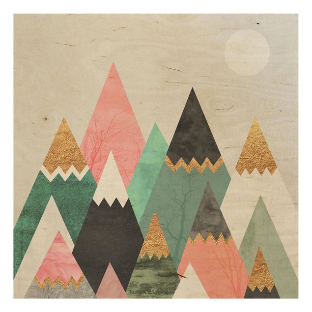 Prints på træ landskaber Triangular Mountains With Gold Tips