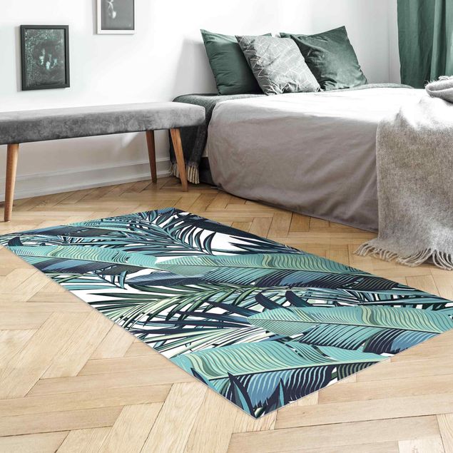 gulvløber Turquoise Leaves Jungle Pattern