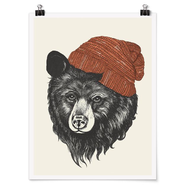 Plakater kunsttryk Illustration Bear With Red Cap Drawing