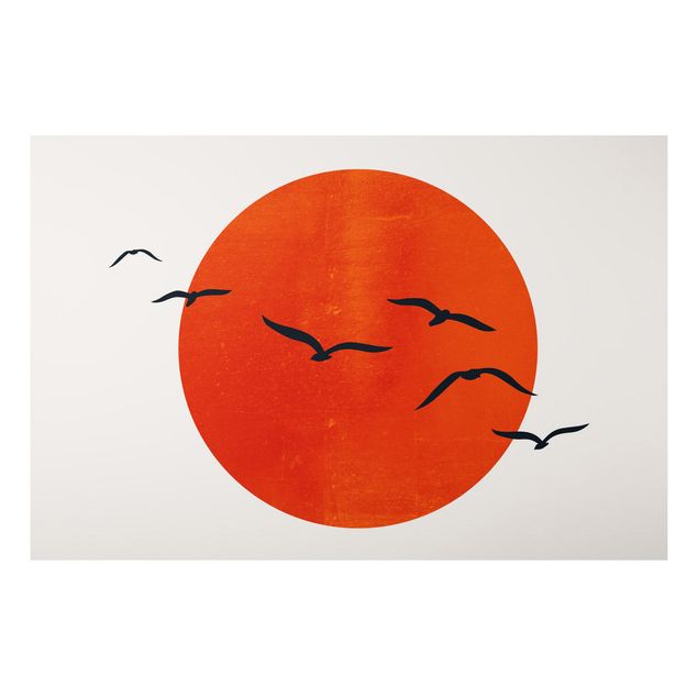 Billeder landskaber Flock Of Birds In Front Of Red Sun I