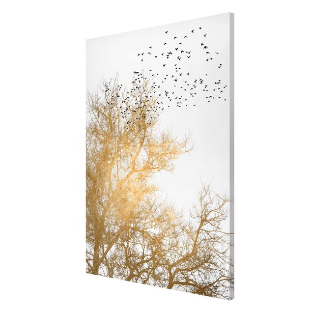 Billeder landskaber Flock Of Birds In Front Of Golden Tree