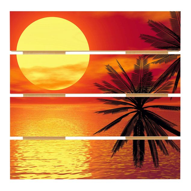 Prints på træ Caribbean sunset