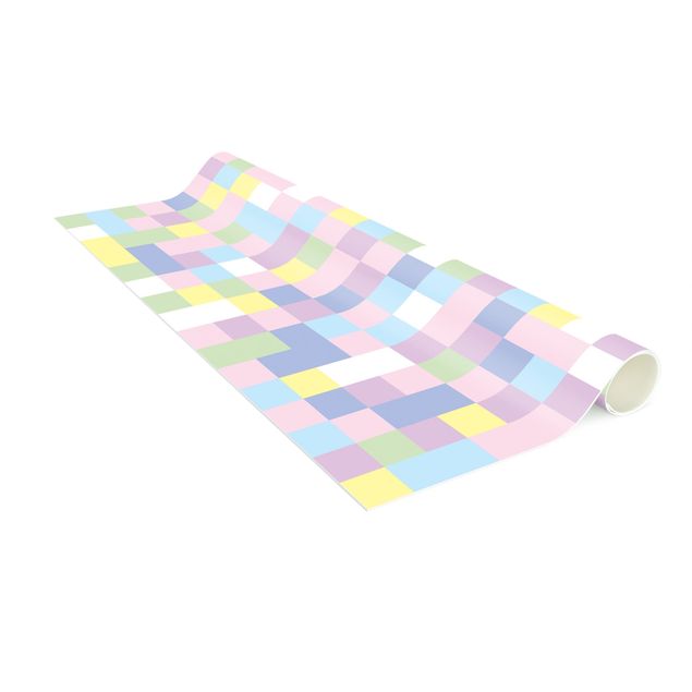 Skakternet tæppe Colourful Mosaic Cotton Candy