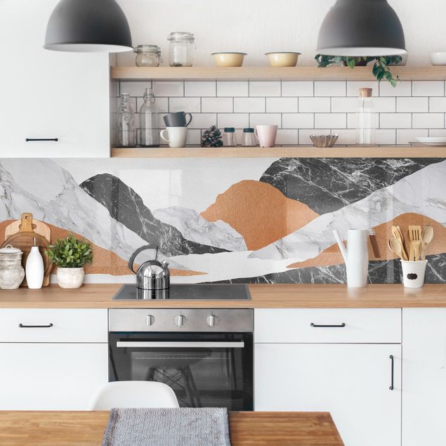 Køkken stænkplade Landscape In Marble And Copper II