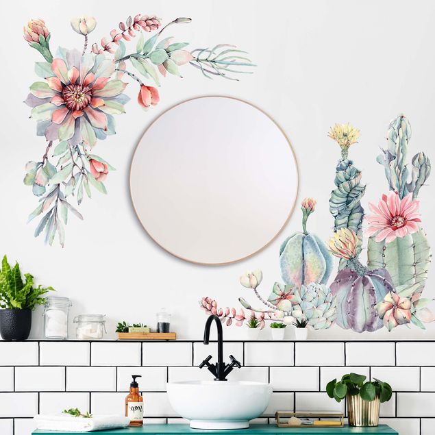 Wallstickers blomster Watercolour Cactus Flower Ornament XXL