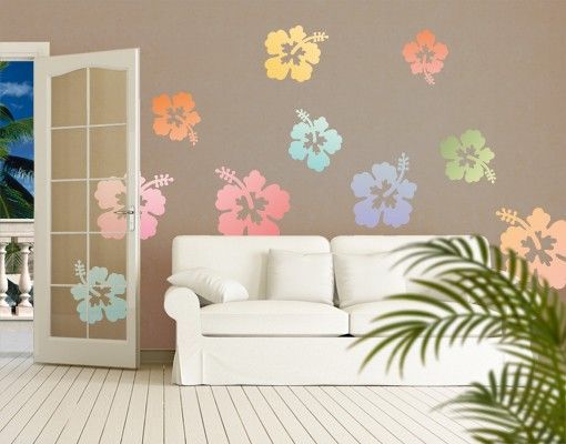Wallstickers blomster No.547 Hibiscus Flowers In Pastells