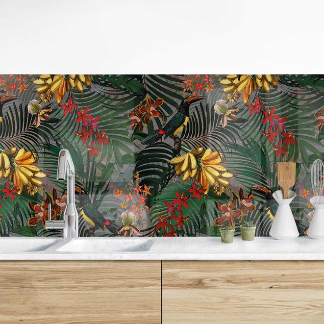 køkken dekorationer Tropical Ferns With Tucan Green