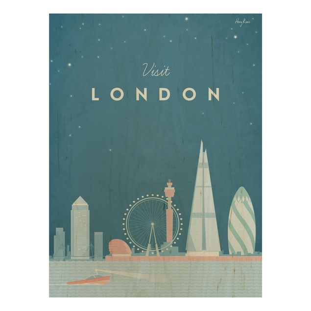 Prints på træ vintage Travel Poster - London