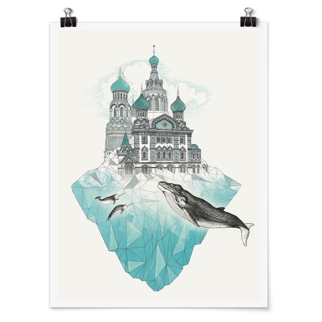 Plakater kunsttryk Illustration Church With Domes And Wal